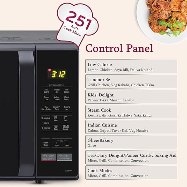 LG 28 L Convection Microwave Combination OvenOven (MC2846BV, Black, Auto Cook, Defrost, Indian Cuisine, Tandoor Se, Child Lock, Steam Cook & Stainless Steel Cavity) - Image 5