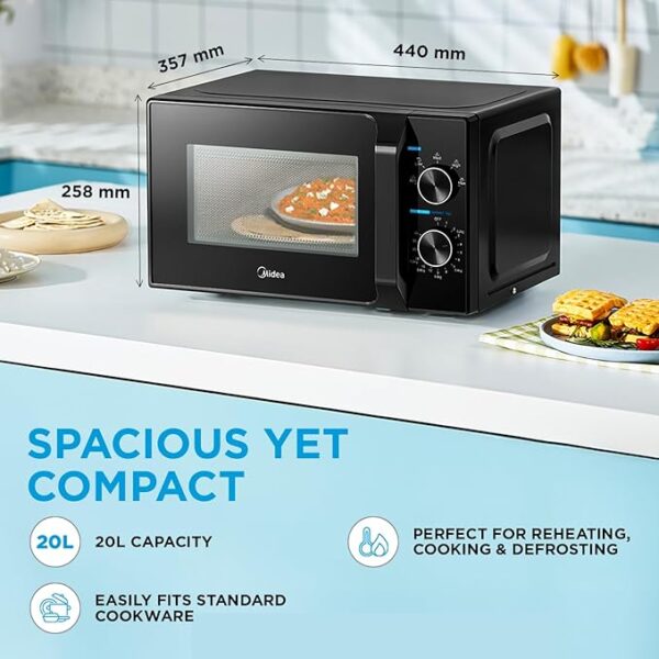 Midea 20L Solo Microwave Oven (MMO20CXAMMPEBK, Black, 5 power levels & Defrost function) - Image 4