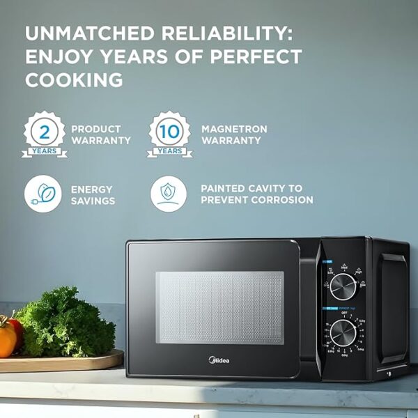Midea 20L Solo Microwave Oven (MMO20CXAMMPEBK, Black, 5 power levels & Defrost function) - Image 5