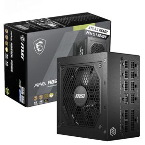 MSI MAG A850GL PCIE5 Power Supply Unit, 850W, 80 Plus Gold, Fully Modular, ATX 3.0, PCIe 5.0 GPU Support, 120mm FDB Fan, Full-Bridge LLC, Flat Black Cables - 7 Year Warranty