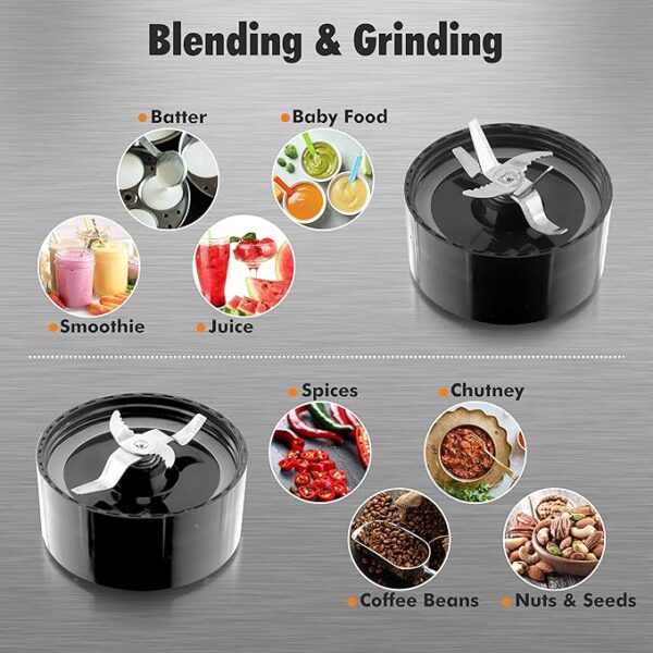 Cookwell Bullet Mixer Grinder (5 Jars, 3 Blades, Silver) - Copper, 600 Watts - 2 Year Warranty - Image 4
