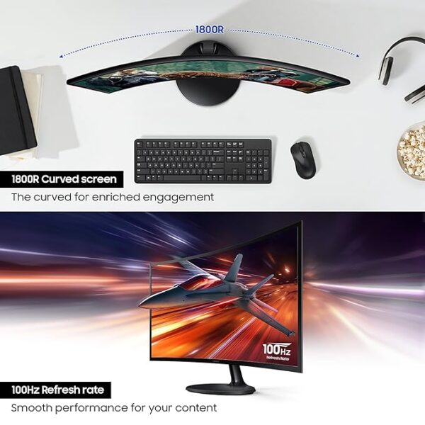 Samsung Essential Series 1800R Curved Monitor 24 Inch (59.8 cm) FHD (1,920 x 1,080 Resolution), 100 Hz, VA Panel, 4ms(GTG), D-Sub, HDMI, Headphone Jack (LS24D362GAWXXL, Black) - Image 6