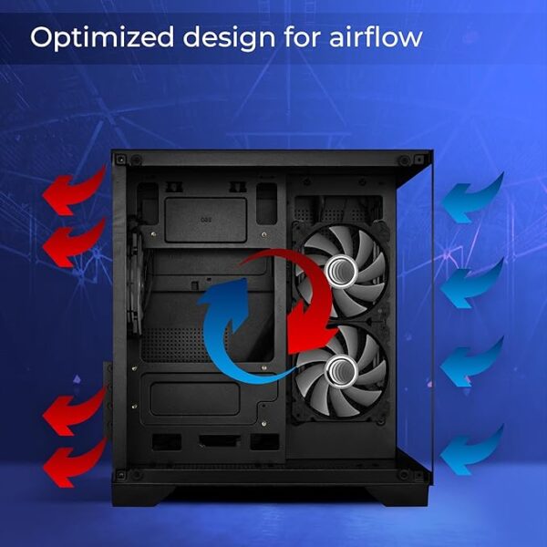 ZEBRONICS MERCURY Premium Gaming Chassis with support for mATX | Mini ITX | 240mm AIO, Dual Chamber Design, Infinity Ring ARGB Fan, Wraparound Tempered Glass (Black) - Image 4