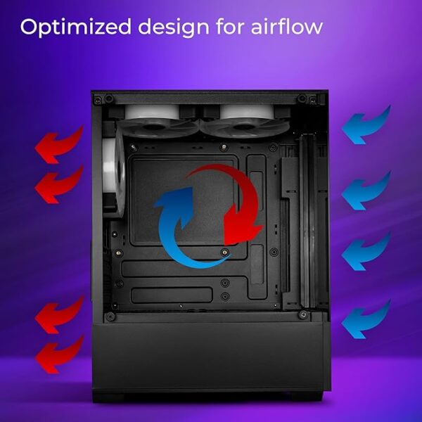ZEBRONICS ROBUST Premium Gaming Chassis with support for mATX | Mini ITX, Wraparound Tempered Glass, 120mm Multicolor LED Ring Fans, Top Magnetic Dust Filter, 3 Fans Included (Black) - Image 4