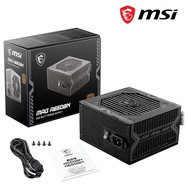 MSI MAG A650BN Power Supply Unit - 650W, 80 Plus Bronze Certified, 12V Single-Rail, DC-to-DC Circuit, 120mm Fan, Active PFC Design, Multiple Connectivity, for Gaming PC, 5-Year Warranty - Image 2