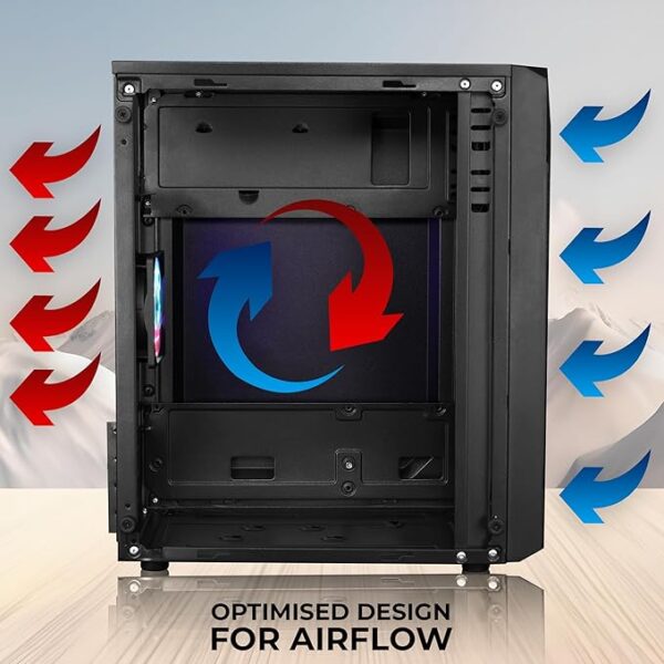 ZEBRONICS ZIUM Mid-Tower Gaming Cabinet, M-ATX/M-Itx, Fins Focussed Multicolor Rear Fan, Multi Color Led Strip, Acrylic Glass Side Panel, USB 3.0, USB 2.0 - Image 5