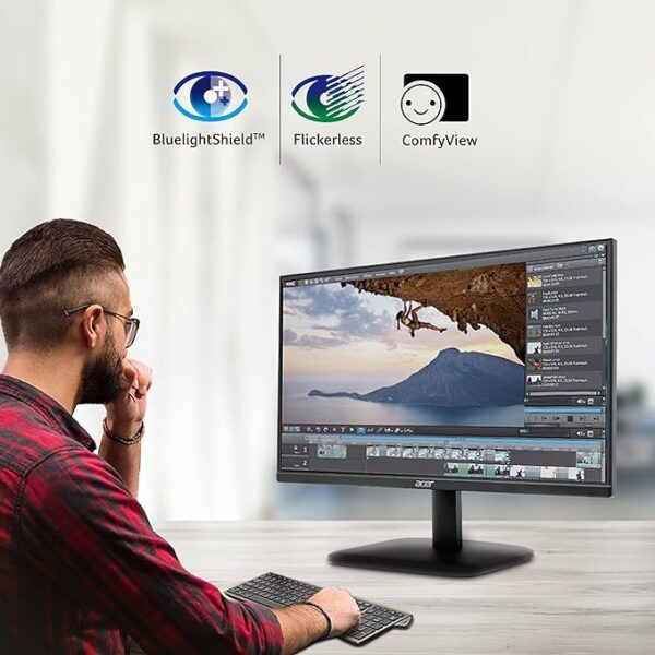Acer EK220Q 21.5 Inch (54.61 cm) Full HD (1920x1080) Pixels VA Panel LCD Monitor with LED Back Light I 1 MS VRB, 100Hz Refresh I 250 Nits I HDMI & VGA Ports with HDMI Cable I Eye Care Features (Black) - Image 2